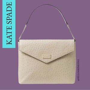 Kate Spade Cream Ostrich-Texture Envelope Shoulder Bag with Chain Accent